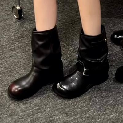 Дизайнерские женские ботинки Челси на плоской подошве Модная зимняя обувь Готические ботильоны Женские 2025 Новые Повседневные Мотоциклетные Ботас Де Мухер