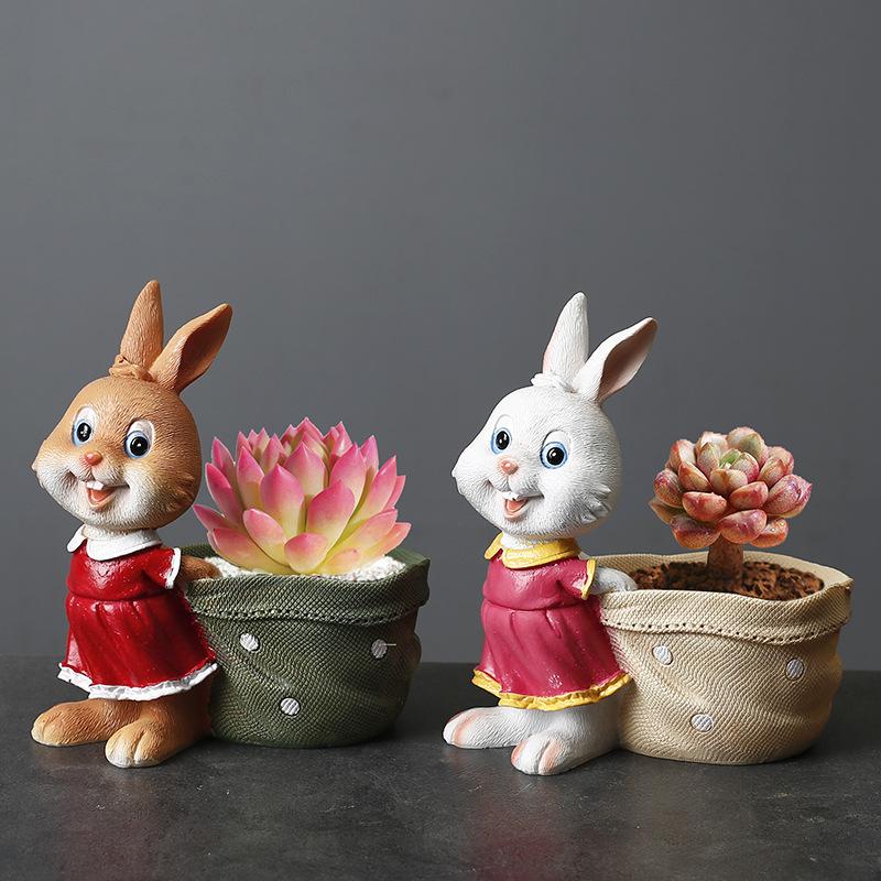 Pastoral Creative Cartoon Animal Resin Succulent Green Plant Flower Pot Container Personalized Cute Bunny Flower Pot