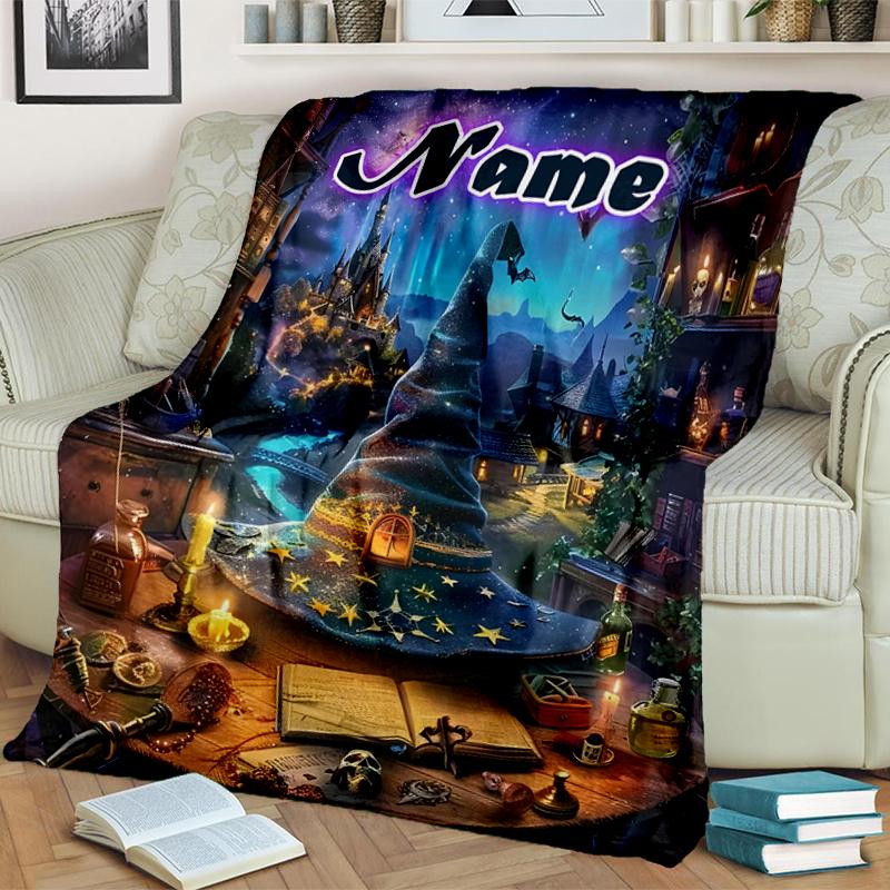 1PC Custom Name Magical Night City outdooor Flannel blankets Throw Blanket All-Season Throw Gift Bedspread for Couch, Bed, Camping Holiday Birthday gi
