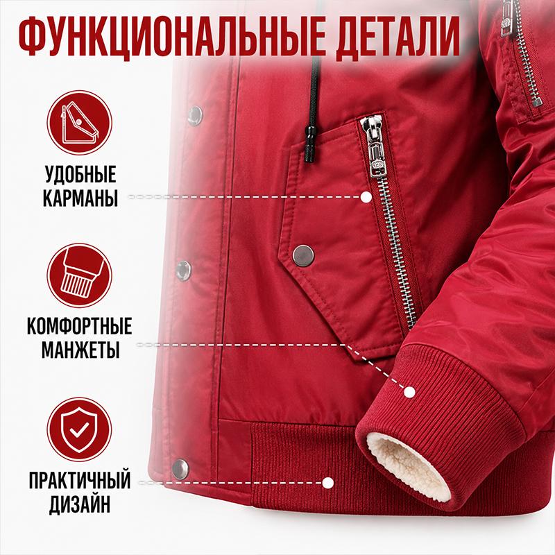 Мужская парка-бомбер с капюшоном на подкладке из шерпы, зимняя куртка с капюшоном, отделанным искусственным мехом, много карманов на молнии, застежка на пуговицы и молнию, ветрозащитная теплая верхняя одежда