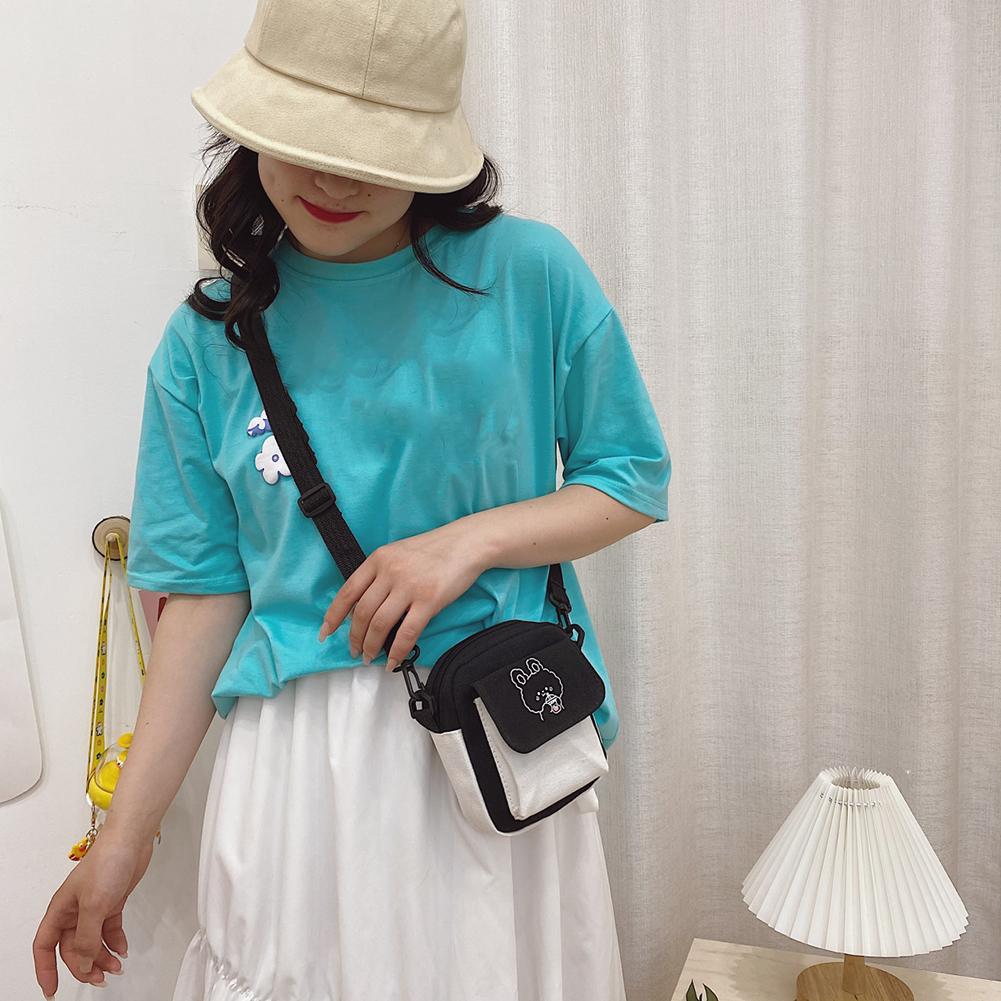 Fashion Women Hit Color Canvas Messenger Bag Cartoon Print Purse (Black) MIT