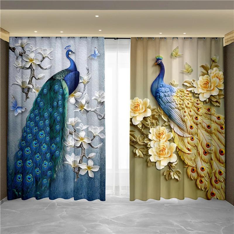 Винтажная синяя павлинья серия высокая затемняющая занавеска роскошный дизайн плотная затемняющая оконная драпировка занавеска для гостиной спальни декор
