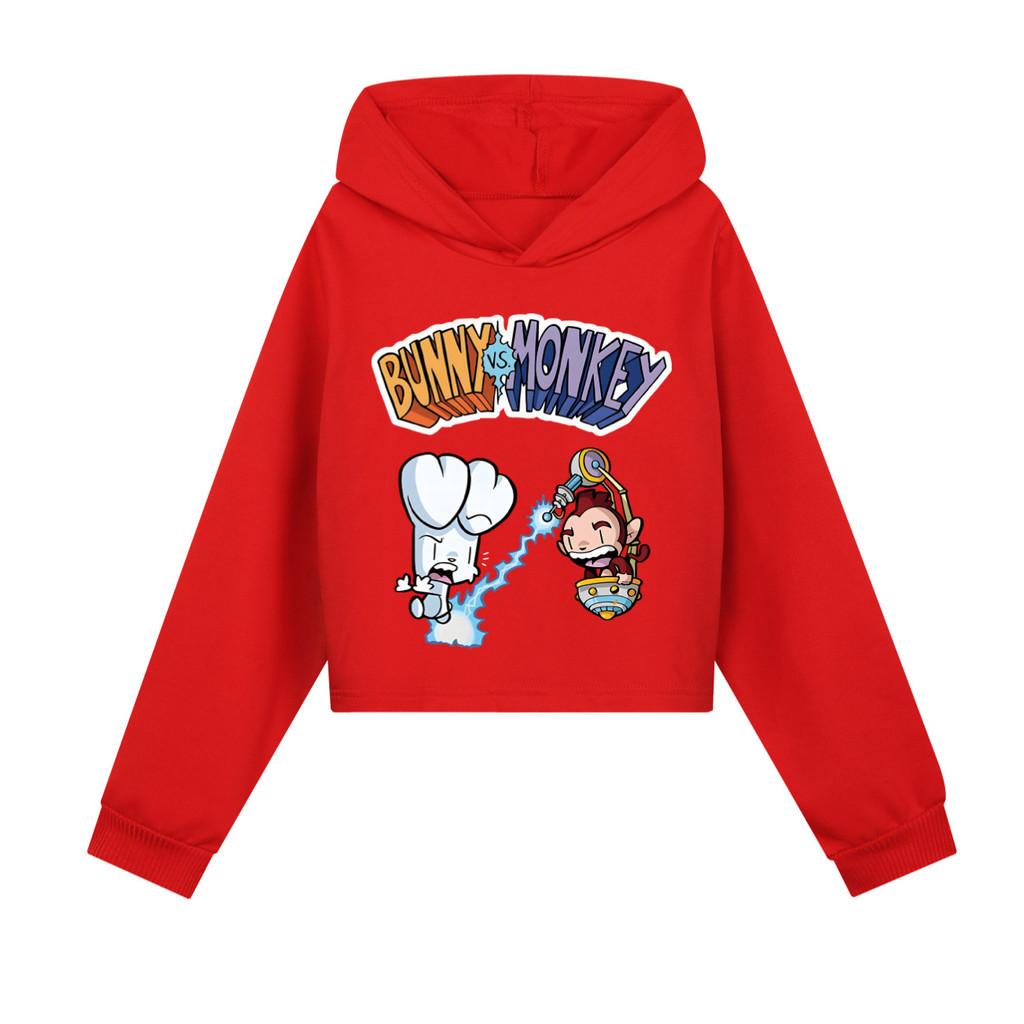 4187 Kids Girls Bunny Monkey Printed Fashion Casual Long Sleeves Hoodies