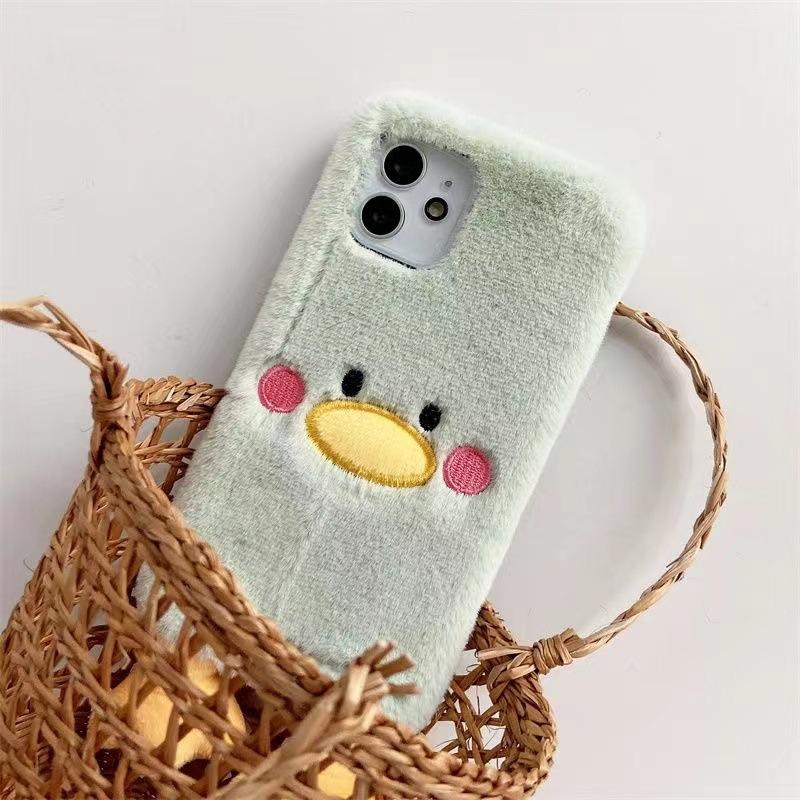 Plush Super Cute Duck X for IPhone16Pro Mobile Phone Case Autumn and Winter 15 Cartoon 14 Cute 13 Hand Warmer 12