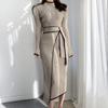 Fashion Autumn/Winter Retro Half High Neck Slim Fit Temperament Colored Mid Length Strap Knitted Elegant Dress for Women