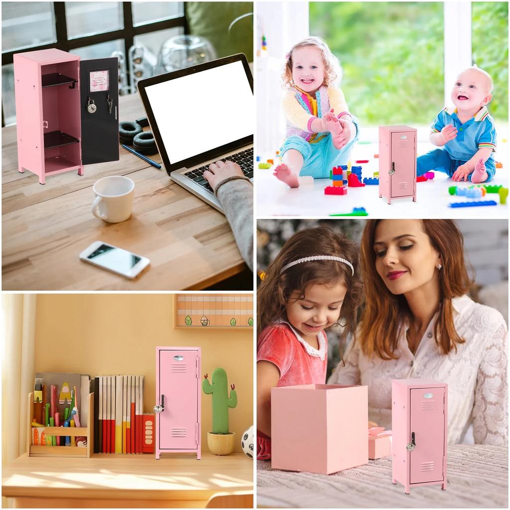Mini Locker Rustproof Locker Storage Cabinet with Lock and Key Practical Storage Locker with 3 Compartments for Desktop Girl Boy
