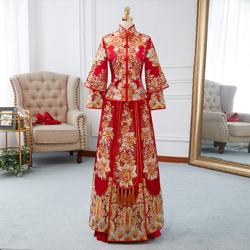2025 Show He Bridal Gown: New Style Chinese Wedding Dress, Embroidered Maternity Gown, Toast Dress