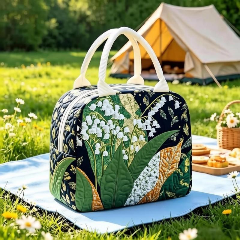 Quilted Lunch Bag Portable Insulated Tote Cartoon Print Food Storage