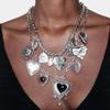Модный ретро готический геометрический кулон в форме сердца, двухслойное многослойное персонализированное ожерелье-цепочка, серьги для женщин