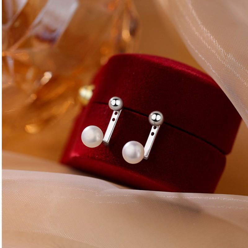 Korean 925 Sterling Silver Beads Pearl Back Hanging Earrings for Women Temperament Gentle Party Wedding Jewelry Accessories