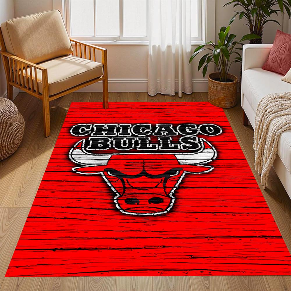 Chicago Bulls Logo Themed Antislip Durable Polyester Home Decorative Large Size Logo Design Durable Floor Mat For Living Room Restaurant Doorway