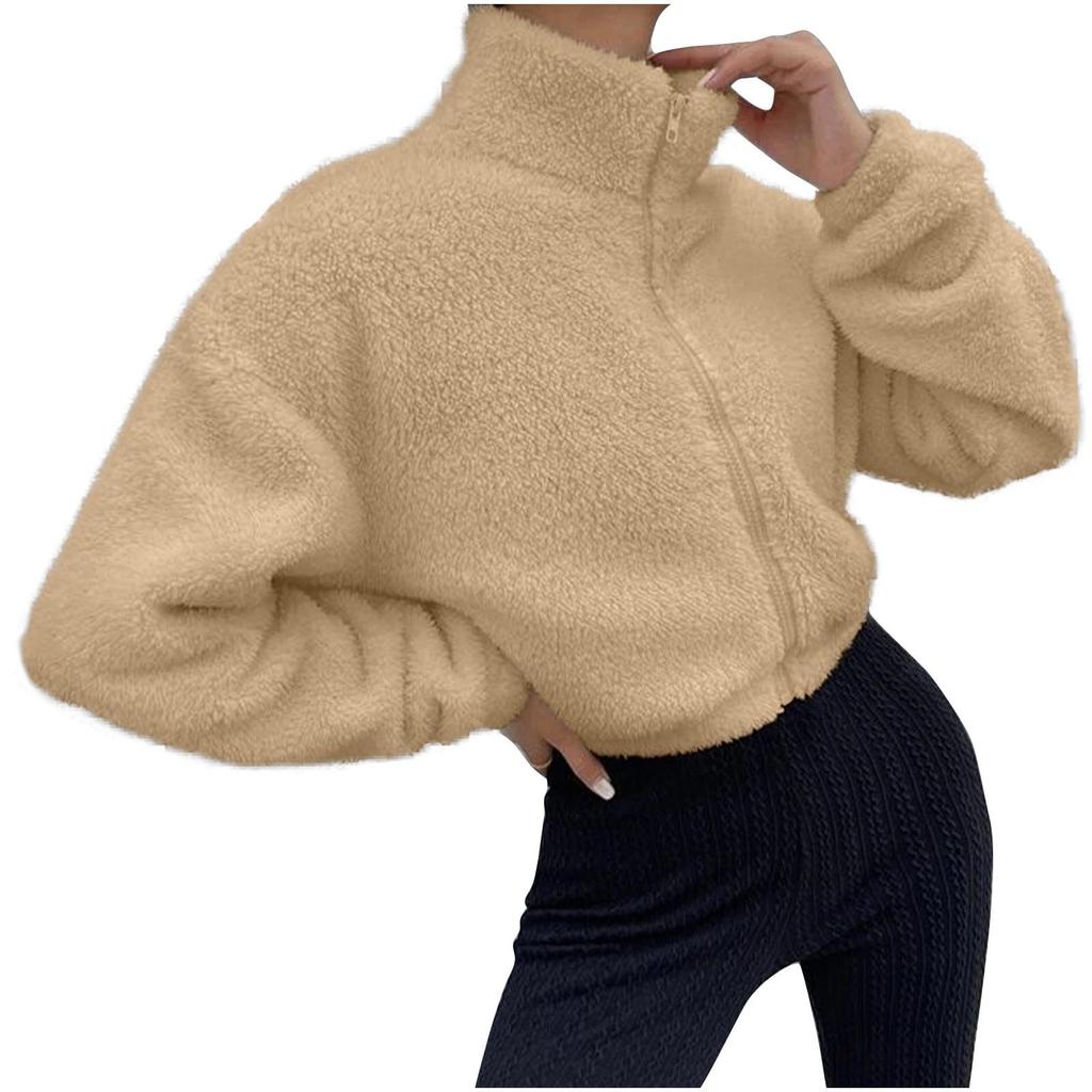 Женская повседневная куртка короткой длины на молнии с флисовой подкладкой и длинными рукавами