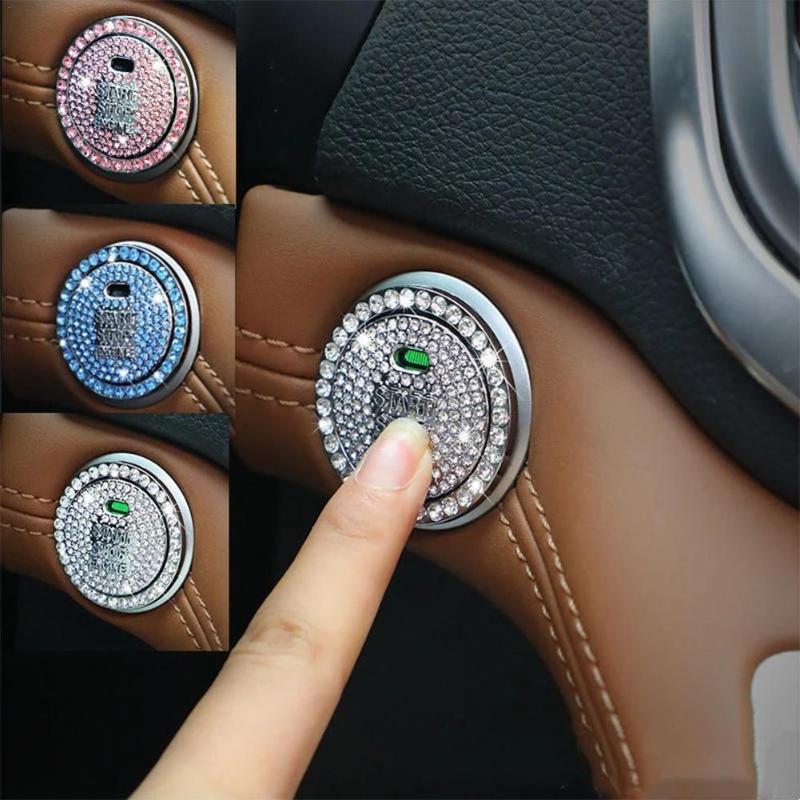 Car One-click Start Button Interior Engine Ignition Start Stop Button Protective Cover Crystal Decoration Car Accessories amagi
