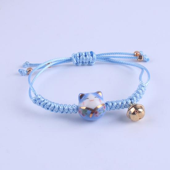 Браслет на запястье, керамический декор в виде кошки, маленький колокольчик, ручная работа, регулируемый, декоративный, темпераментный, плетеный, веревочный, подвески, браслет-шнурок для повседневной жизни