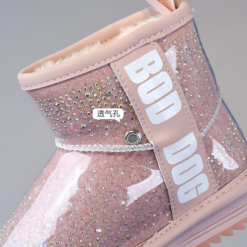 Детская обувь Роскошный дизайнерский стиль Для девочек и мальчиков Модная Водонепроницаемый верх Зимние ботинки Бренд Детские Толстый плюш Высокие до щиколотки Теплые Зимние ботинки