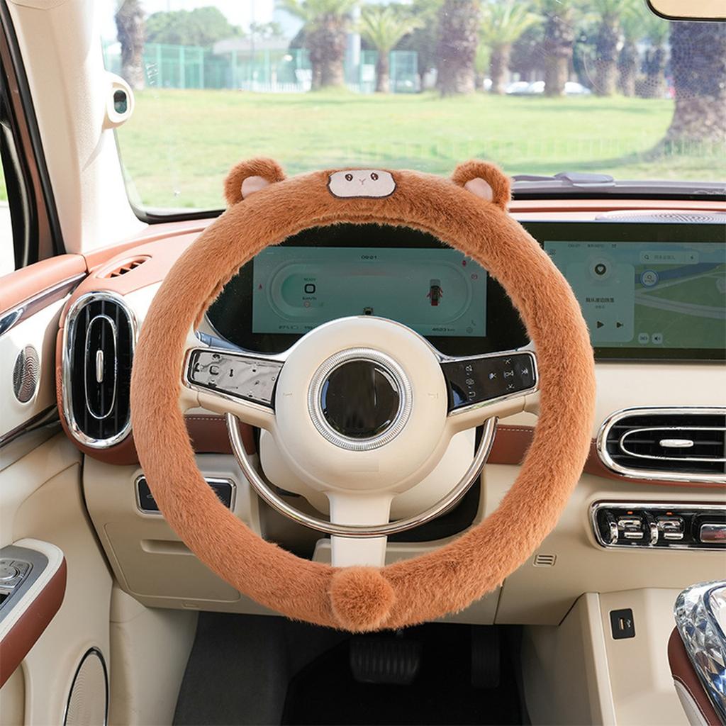 Car Steering Wheel Cover Winter Plush New Cartoon Cute Dog Inside the Car with Warm Cover Car Universal Protective Cover