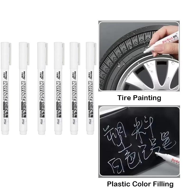 1-6Pcs Fine Point White Marker Pens Oily Waterproof Permanent Ink Smooth Writing For DIY Graffiti Sketching Art Craft School