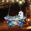 Bath-Time Ghost Reader Ornaments Cute Ghost Reading Book In A Bathtub Acrylic Hanging Suncatcher for Bathroom Window Wall Decoration