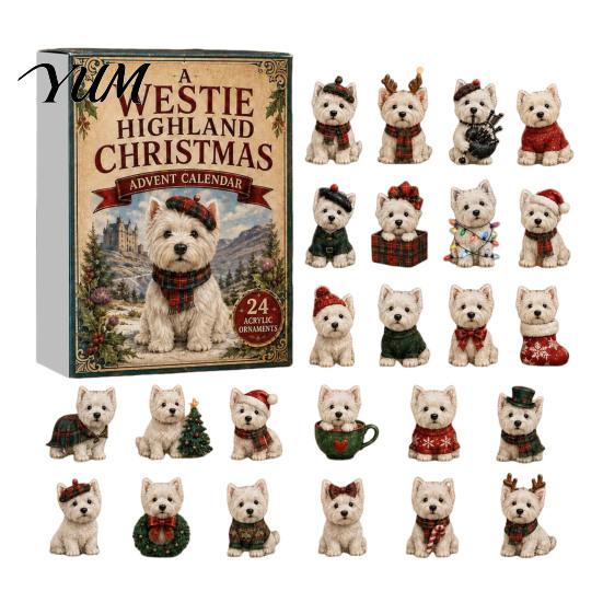 Cute Animal Desk Ornaments 24 Days Dog Advent Calendar 2026, 2D Acrylic Puppy Christmas Pajamas Series Hanging Pendants Countdown Calendar,