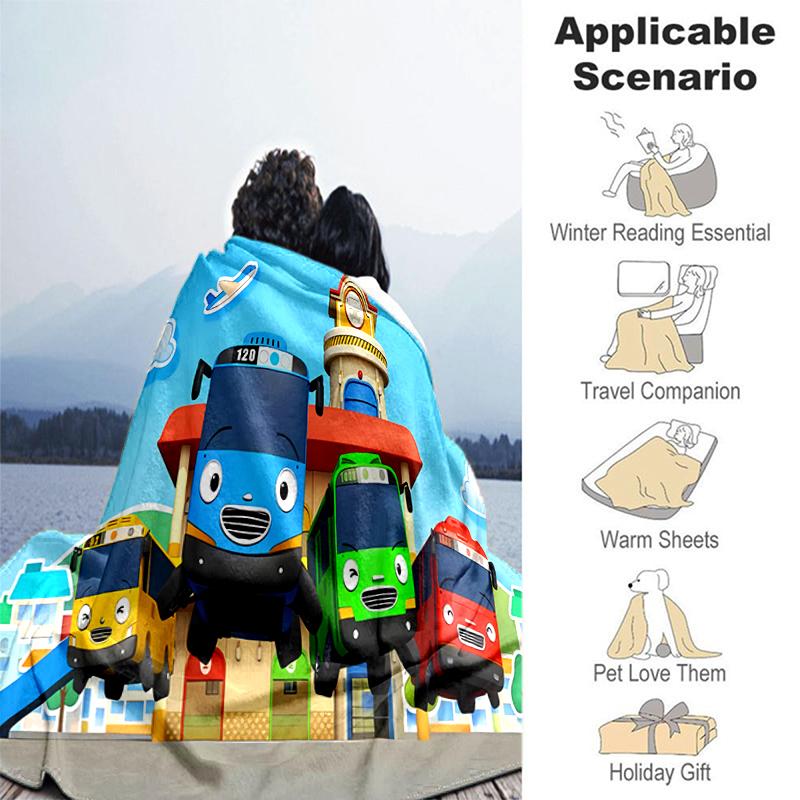 1pc Blanket Tayo the Little Bus Print Design, Lightweight Blanket for Sofa, Bed- Soft &Warm, Gift for All Seasons like Christmas, Halloween