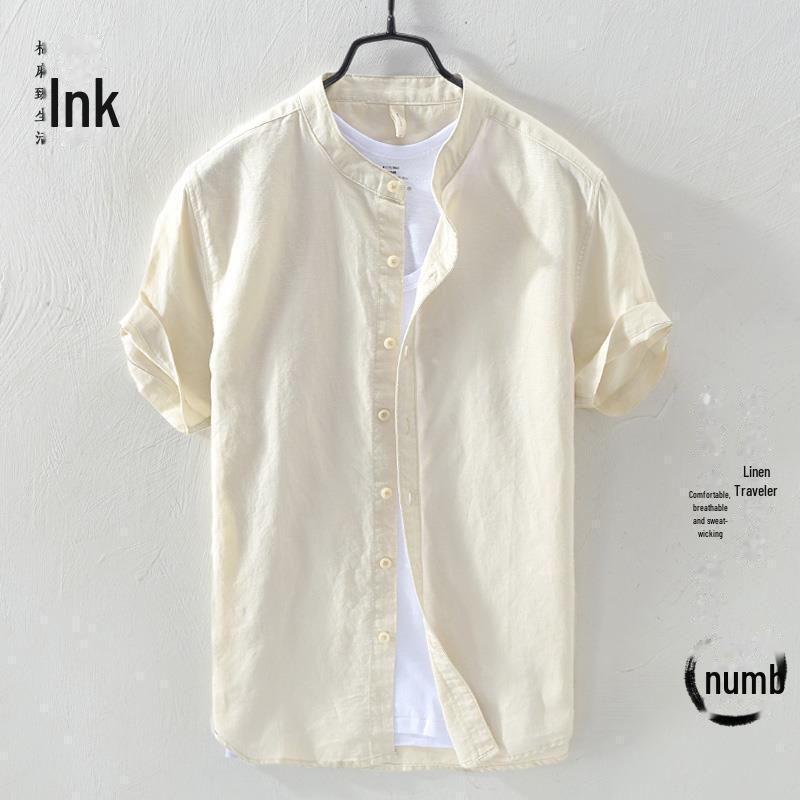 Мужская повседневная льняная рубашка с коротким рукавом - свободный, легкий летний топ