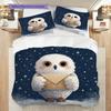 Owl Pattern Bedding Quilt Set Quilt Cover Pillowcase Home Decoration Birthday Gift (1 * duvet cover + 2 * pillowcase, without core)