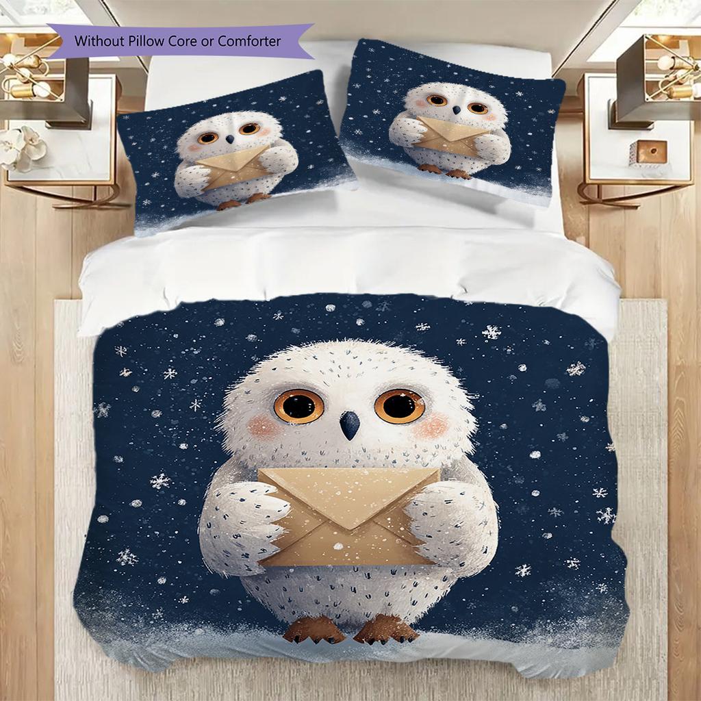 Owl Pattern Bedding Quilt Set Quilt Cover Pillowcase Home Decoration Birthday Gift (1 * duvet cover + 2 * pillowcase, without core)