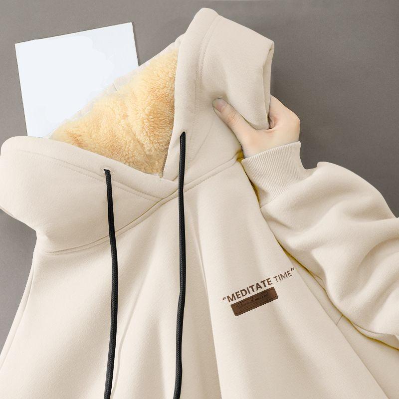 Парная зимняя толстовка с капюшоном из флиса ягненка, однотонная, на кулиске, с эластичными манжетами, женская, мужская, осенне-зимняя