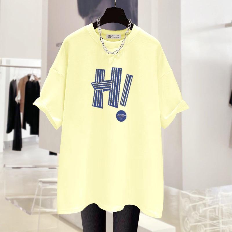 Новая летняя корейская футболка в гонконгском стиле с надписью Trendy Large Version Loose Grey с короткими рукавами для женщин средней длины