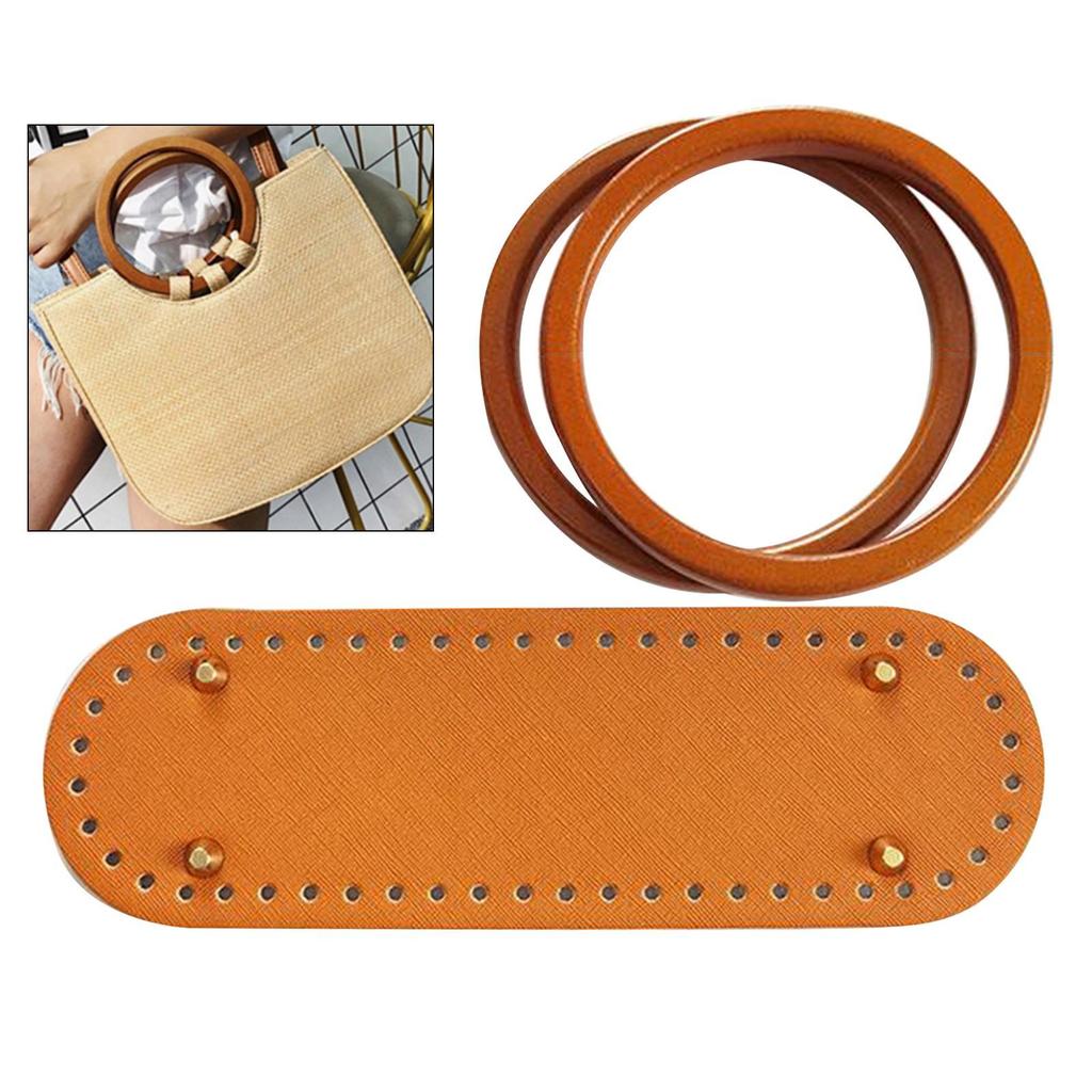 Crochet Bag Bottom Leather Base Tote Handle Set DIY Knitting Style 1