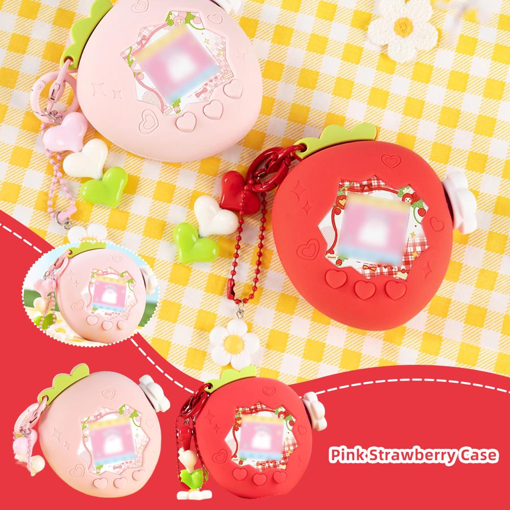 Защитный силиконовый чехол с бумажным подвесом в виде красной и розовой клубники для ручки Tamagotchi Paradise