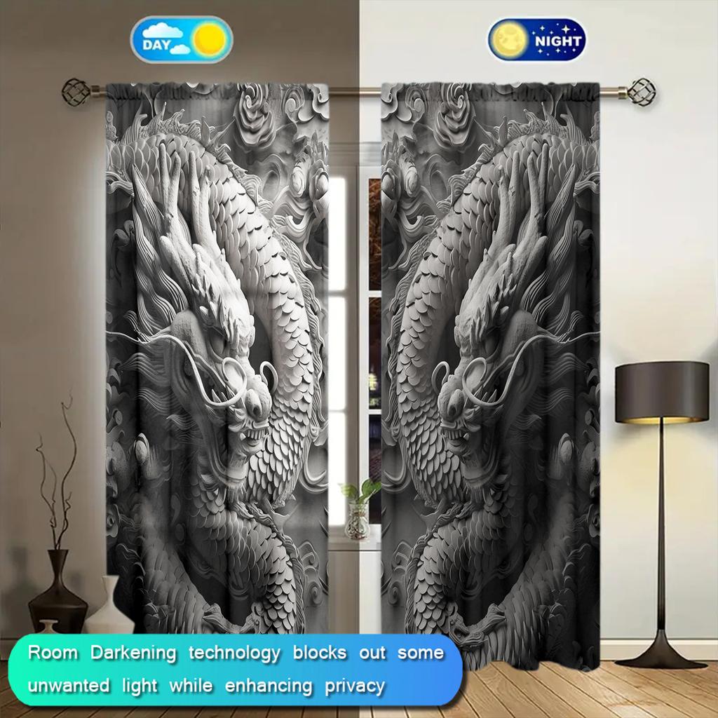 2pcs Brick Carving Printed Curtain for Home Decor - Rod Pocket Window Treatment for Bedroom, Office, Kitchen, Living Room