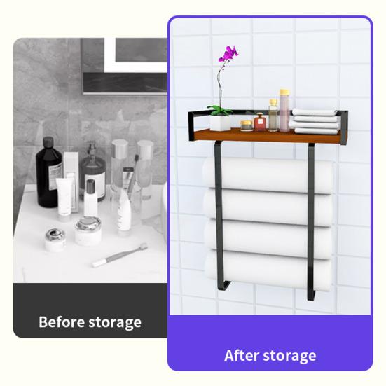 Настенная вешалка для полотенец с деревянной полкой, прочная, несущая, простая установка, органайзер для хранения рулонных полотенец в ванной комнате