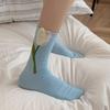 5Pairs Breathable Mid Tube Socks Thin Socks for Women Cute Tulip Flower Socks  Lady