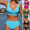 Женский комплект бикини из 2 шт./компл., бюстгальтер без рукавов с v-образным вырезом и высокой талией, трусы с боковыми завязками, комплект с контролем живота, костюм для плавания, купальный костюм