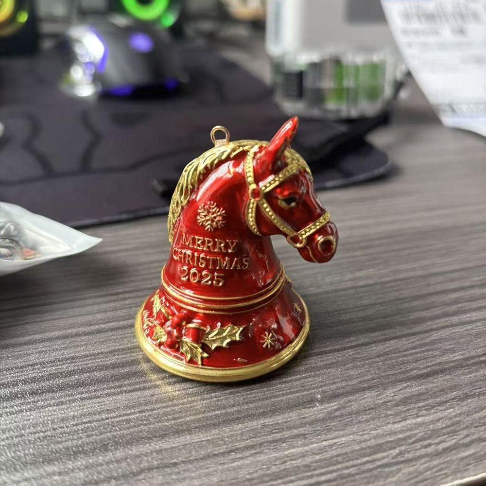 High Quality Creative Handmade Horse Bell Ornament Alloy Red Car Horse Pendant Christmas Hanging Pendant New Year Decoration