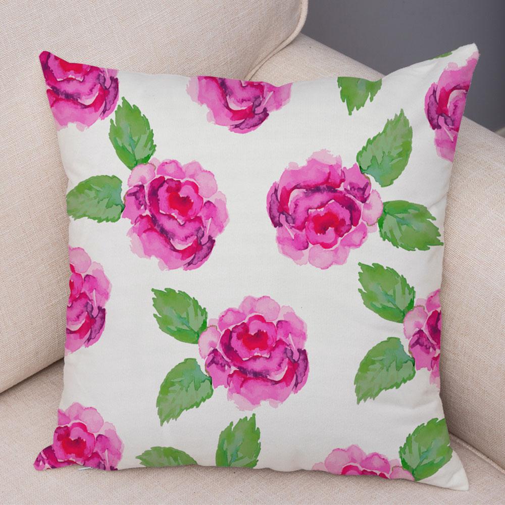 Rose Red Flower Pillowcase Decorative Bird Flower Plant Pillowcase Cushion Sofa Home Car