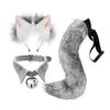 Faux Fur Wolf Fox Tail Ears Hair Clips Neck Collar Set Cat Ears and Wolf Fox Animal Tail Cosplay
