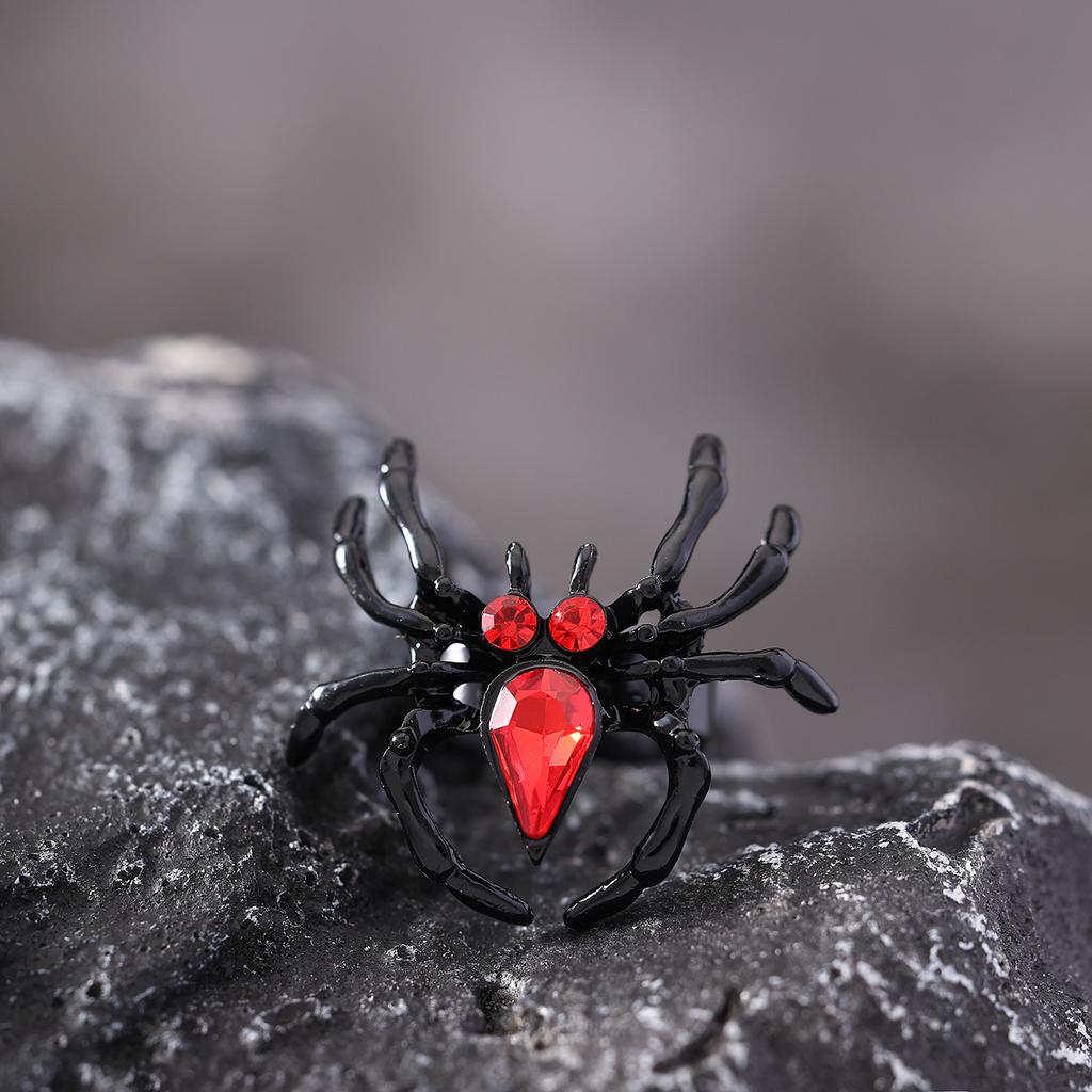 BLINGBAY Women's Vintage Gothic Spider Ring Black Gemstone Statement Adjustable Finger Jewelry for Halloween Party
