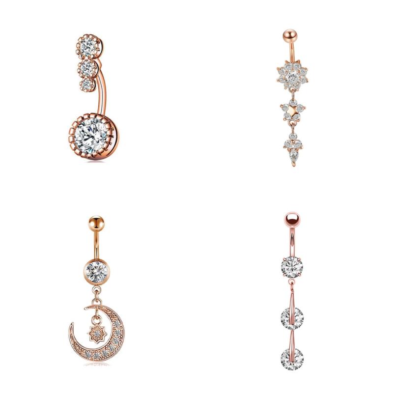 Пирсинг пупка с кристаллами циркония Цветок Сердце Кошка Хирургическая сталь Кольцо для пупка Для женщин Девушек Свисающие украшения для пупка