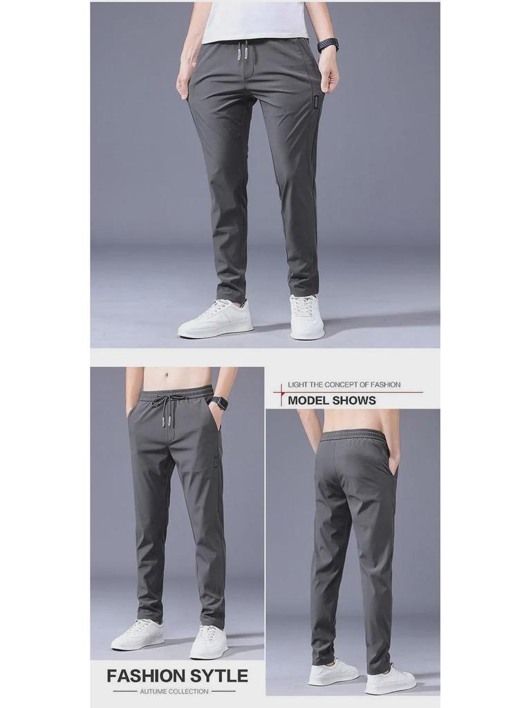 Men’s Summer Ice Silk Loose Sports Pants – Elastic, Breathable, and Lightweight Casual Trousers