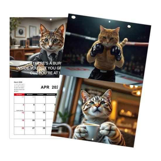 2026 Wall Calendar 12-month Cat Theme Calendar Funny Corporate Cat Wall Hanging Planner for Home Office School