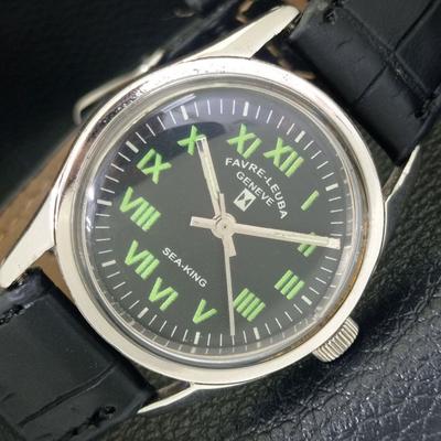 ВИНТАЖНЫЕ ЧАСЫ С РУЧНЫМ ЗАВОДОМ FAVRE LEUBA 111 SEA KING ШВЕЙЦАРСКИЕ МУЖСКИЕ ЧЕРНЫЕ ЧАСЫ a703003-1