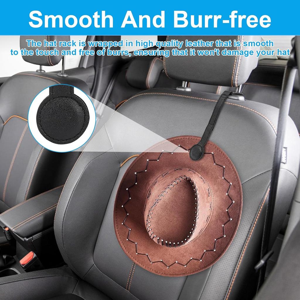 2 pcs Cowboy Hat Holder for Truck- Car Hats Organizer Accessories- Magnetic Clip Leather Hat Rack for Car- Headrest Hat Hanger Vehicle for Travel on