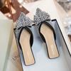 Paillette Bowknot Mules Woman Crystal&Beads Slippers Flats Low Heels Pantuflas Shoes Ladies Pointed Closed Toe Slides Flipflops