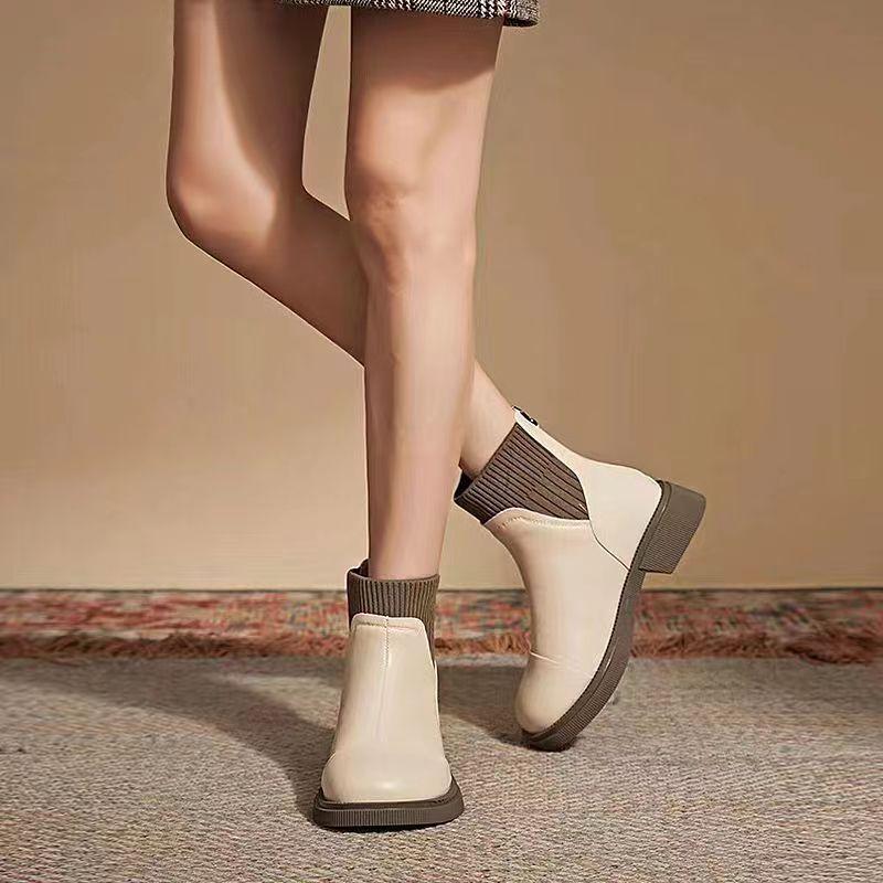 Ботинки на мягкой подошве женские осенне-зимние бархатные французские короткие ботинки ретро износостойкие модные универсальные ботинки челси