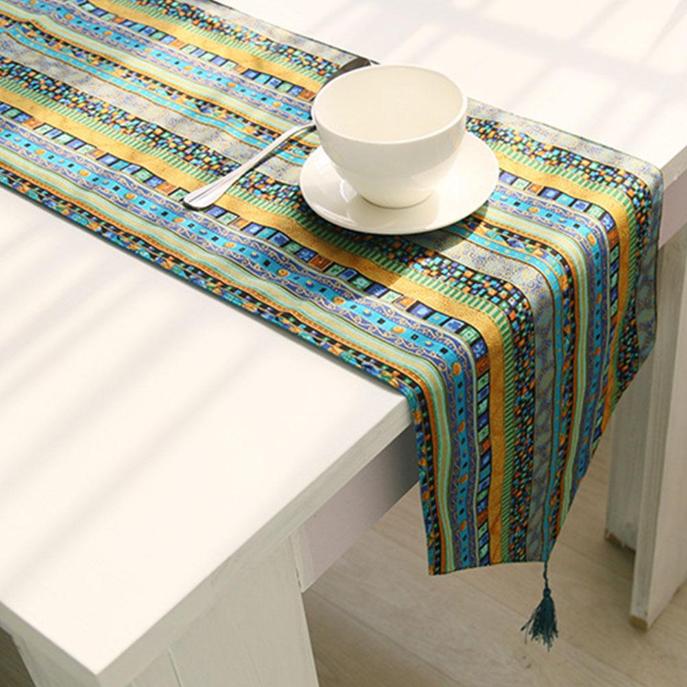 National Cotton Linen Stripes Table Runner Table Flag with Tassel for Home Table Decoration
