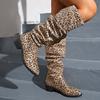 Леопардовые туфли на высоком каблуке женские высокие сапоги с острым носком массивные туфли зима 2025 тренд готика повседневные туфли выше колена челси Botas Mujer