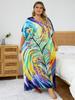 EDOLYNSA Plus Size Bohemian Women Caftan Kaftan House Robe Homewear Beach Dress Swimsuit Cover-up Light Jacket Vacation Long Dress Q1577