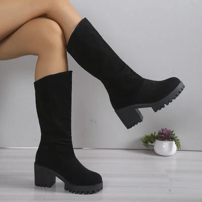 2024 Лидер продаж женские ботильоны весна осень зима ботинки женская обувь эластичные высокие каблуки выше колена обувь на толстой подошве
